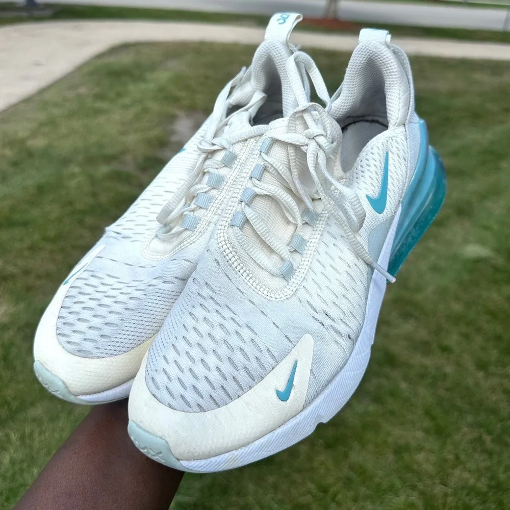Nike Air Max 270 Big Kids Athletic Shoes Size 6Y White Teal Blue